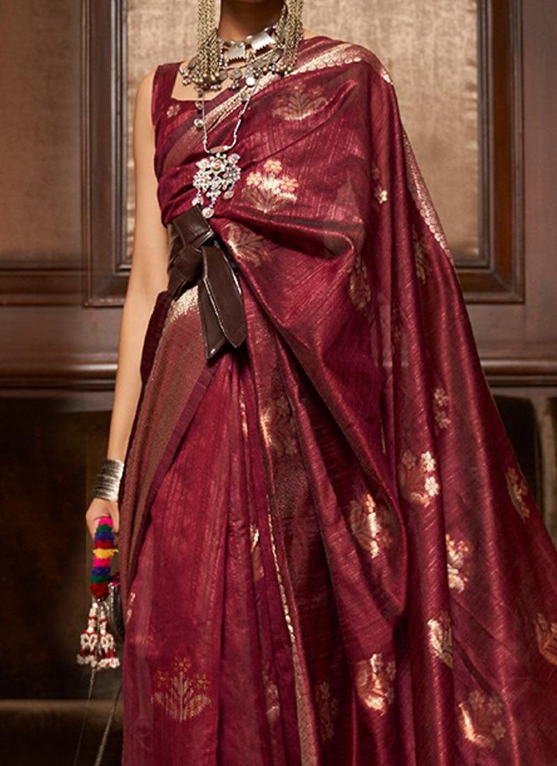 Square Neckline Maroon Color Classic Silk Saree In China Cheap Online