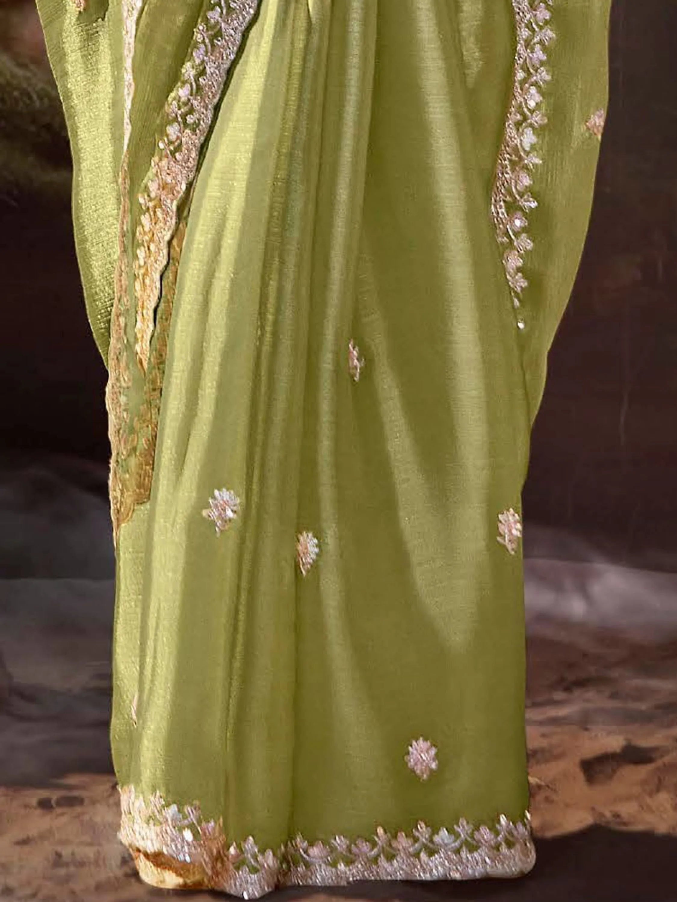 Pista Green Pure Organza Festival Wear Saree With Blouse Discount Cheap