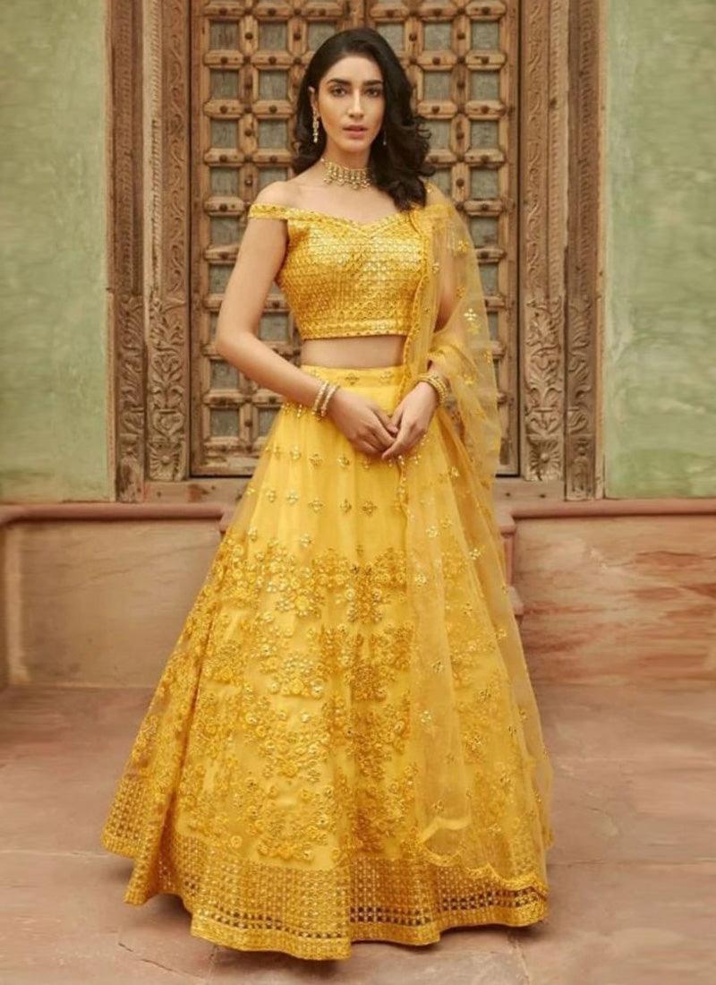 Organza Base Yellow Color Mirror Work Lehenga Choli With Dupatta Outlet Big Discount