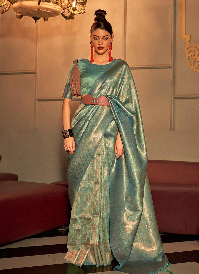 Sea Green Color Two Tone Fabric Silk Saree Cheap Sale For Cheap