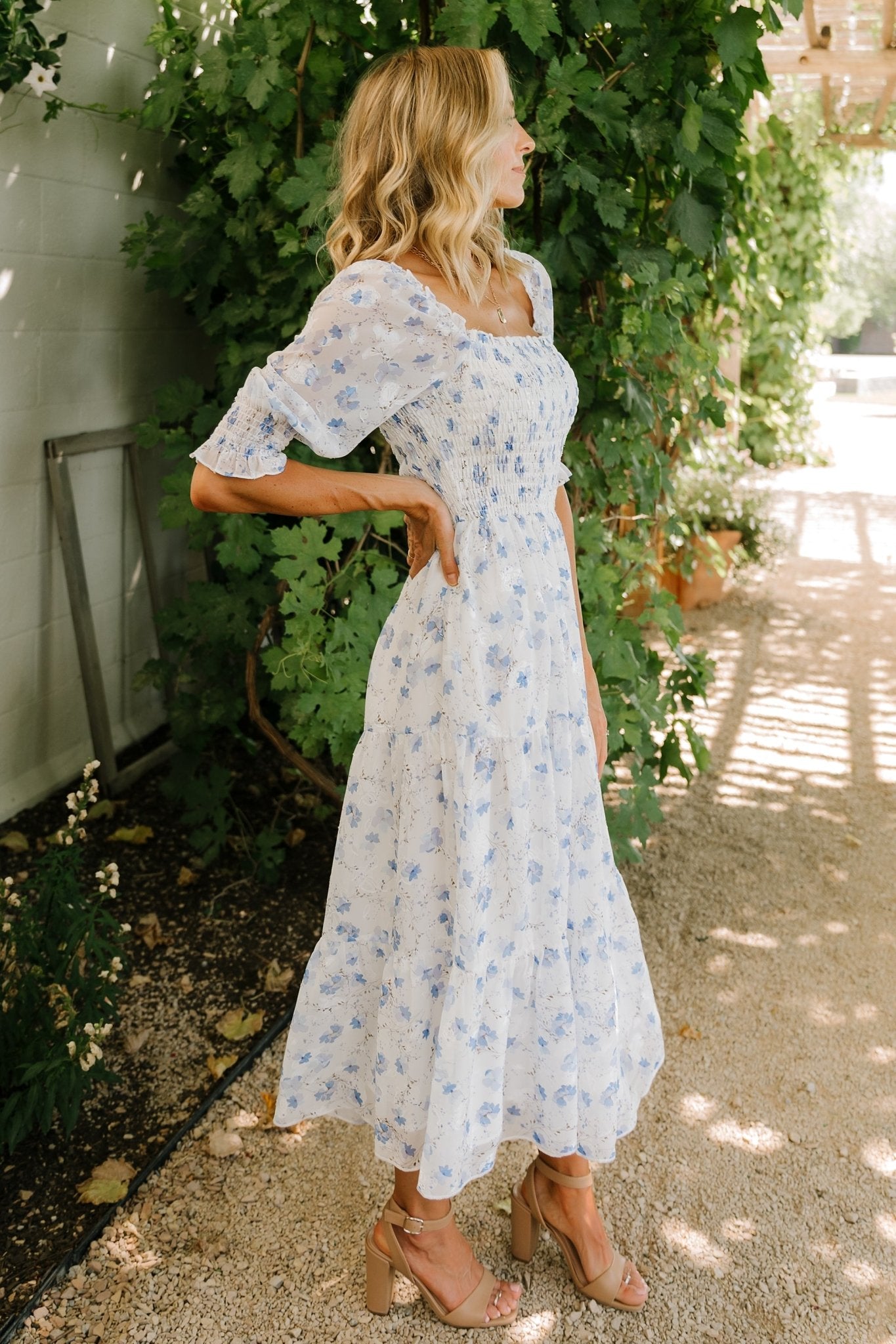 Fabian Jacquard Midi Dress | Blue Floral Free Shipping Reliable