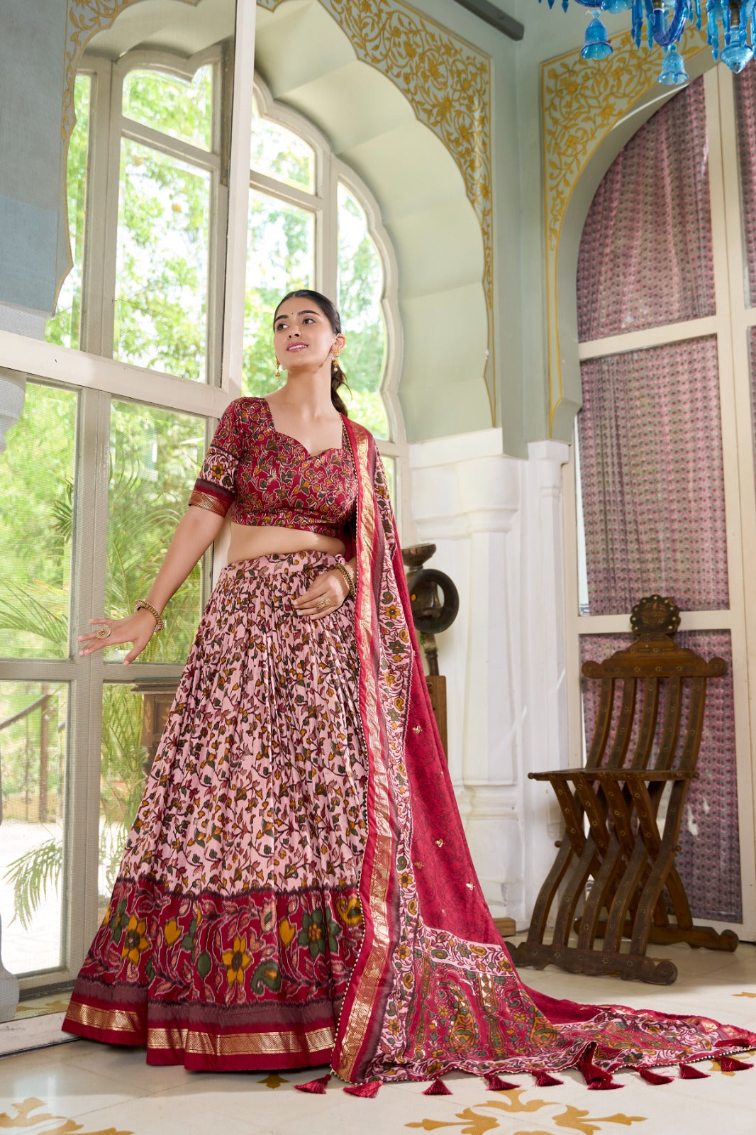 Amazing Tussar Silk Floral Printed Foil Worked Lehenga Choli Set Cheap Sale Shop