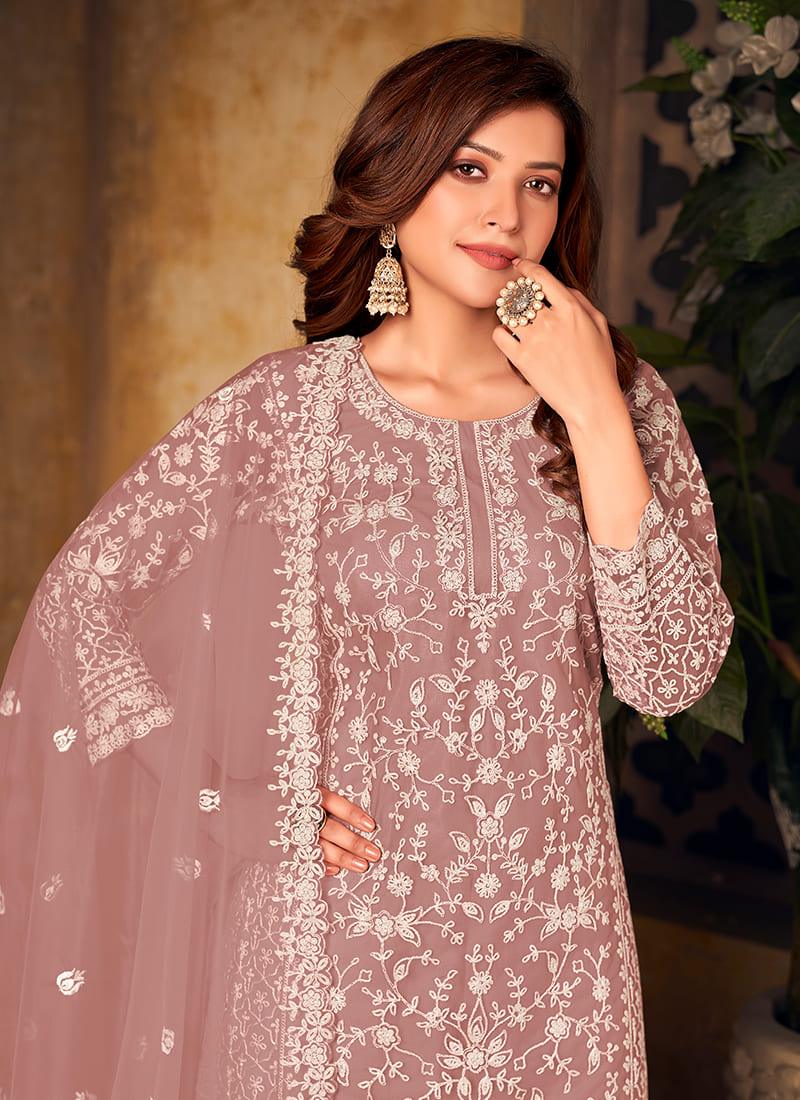 Pastel Brown Embroidered Top Palazzo 2025 Newest Sale Online