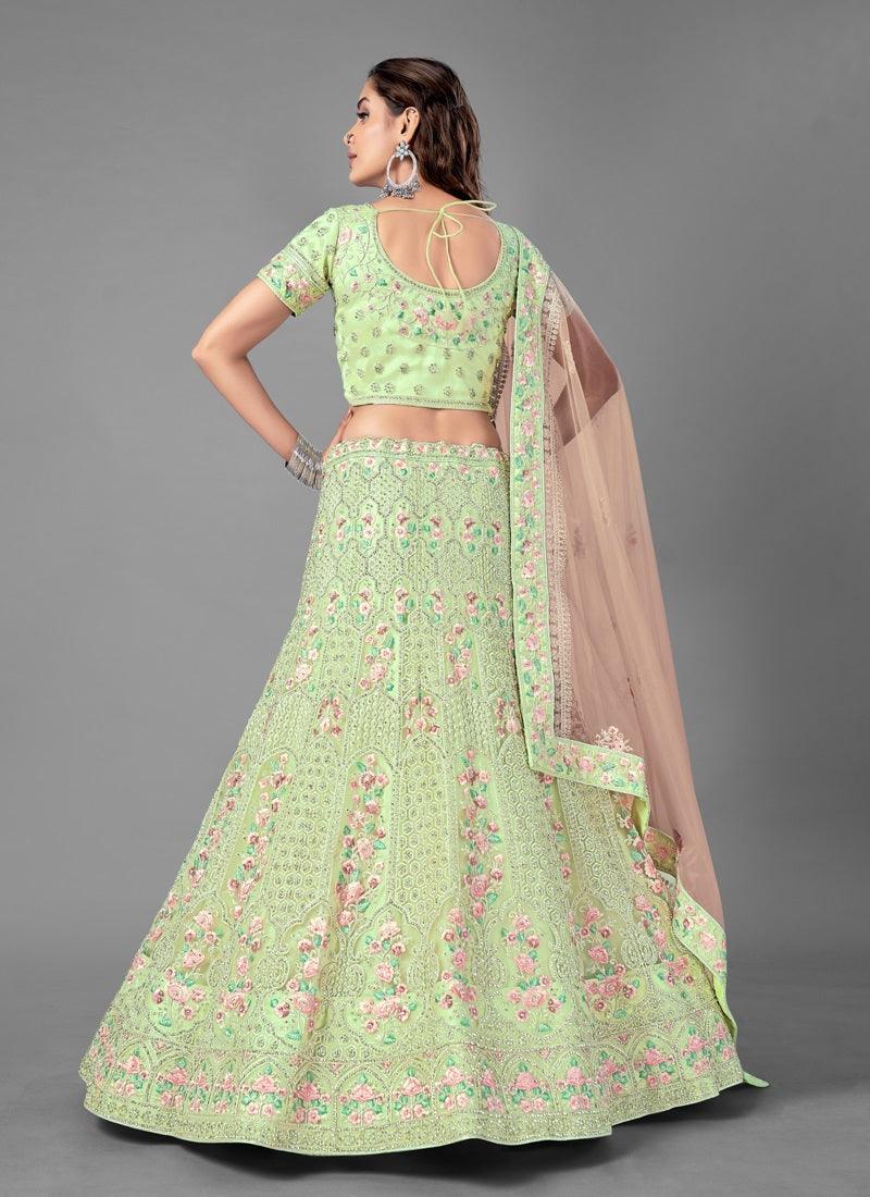 Soft Net Base With Heavy Work Pista Green Lehenga Choli Cheap Get Authentic