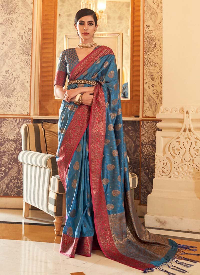 Glamorous Blue Colored Silk Weave Traditional Saree Buy Cheap Outlet Locations