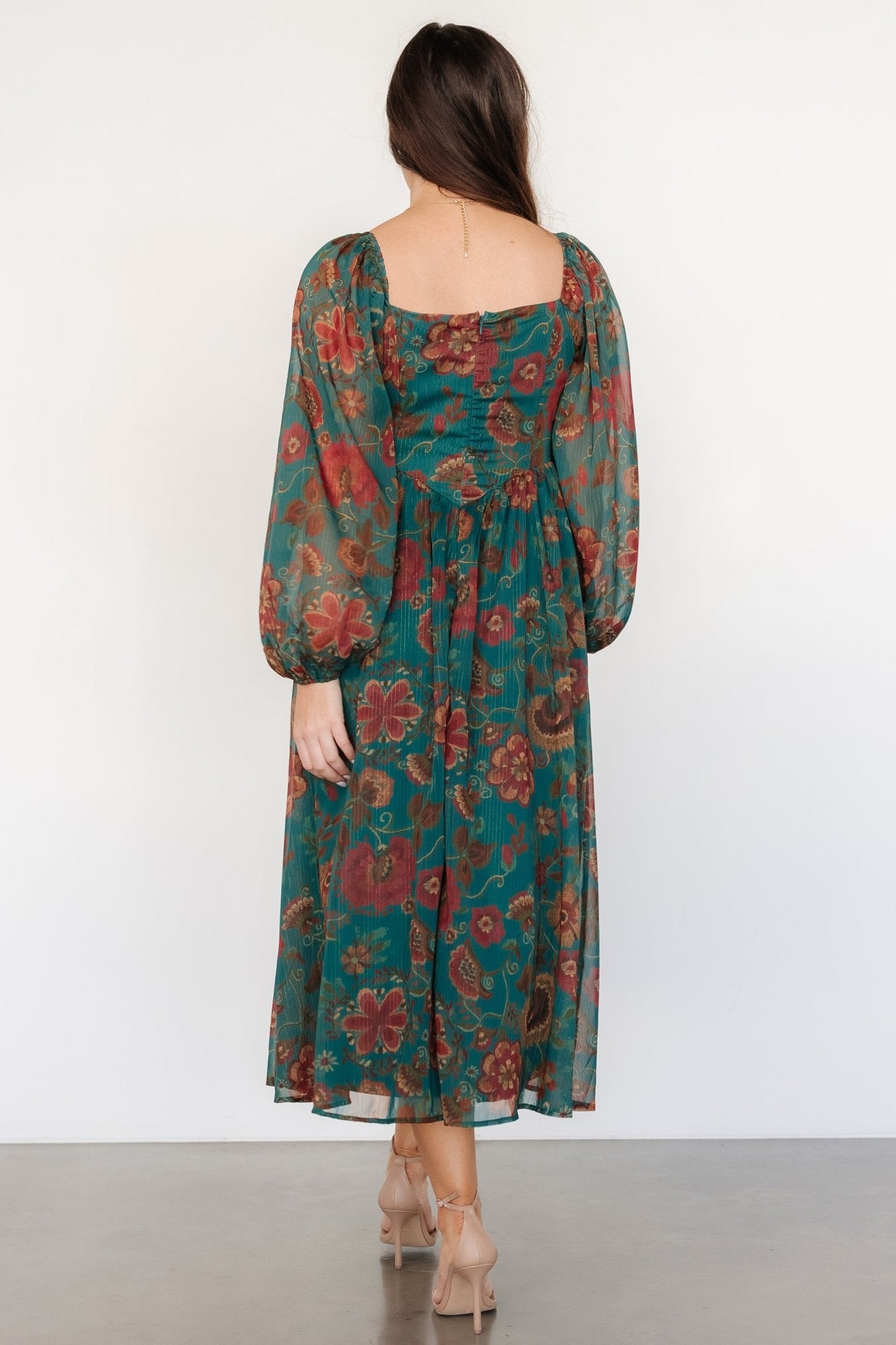 Babette Basque Waist Dress | Teal Multi Floral Big Discount Cheap Pice