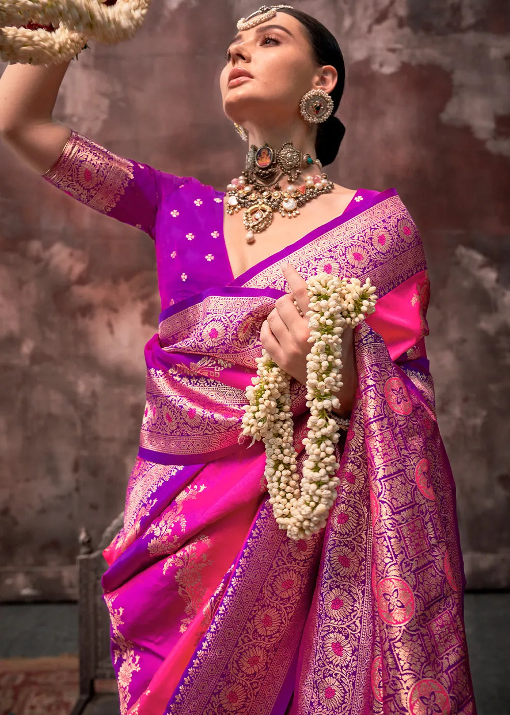 Flawless Purple-Pink Rangkaat Handloom Silk Saree Free Shipping Visit