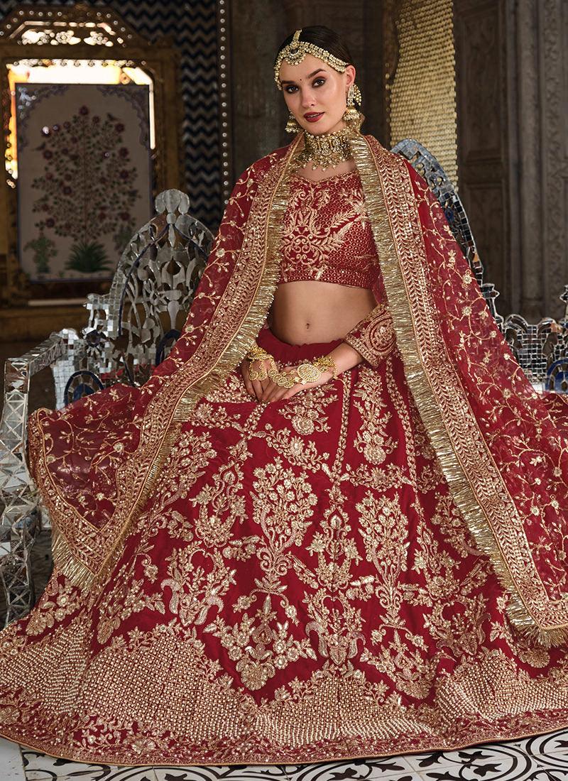 Velvet Fabric Maroon Bridal Lehenga Many Kinds Of Sale Online