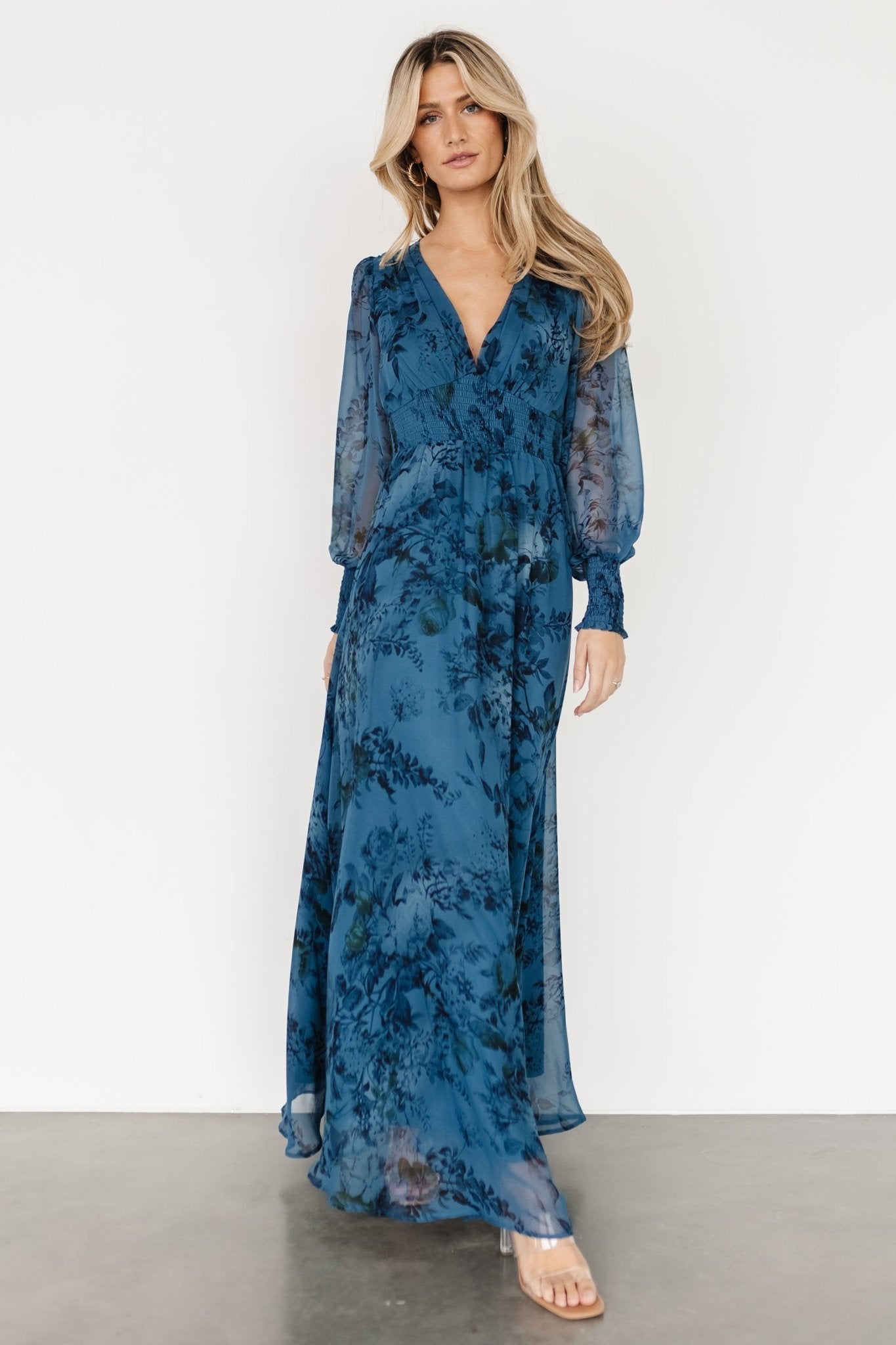 Olivia Maxi Dress | Deep Blue Floral Clearance How Much