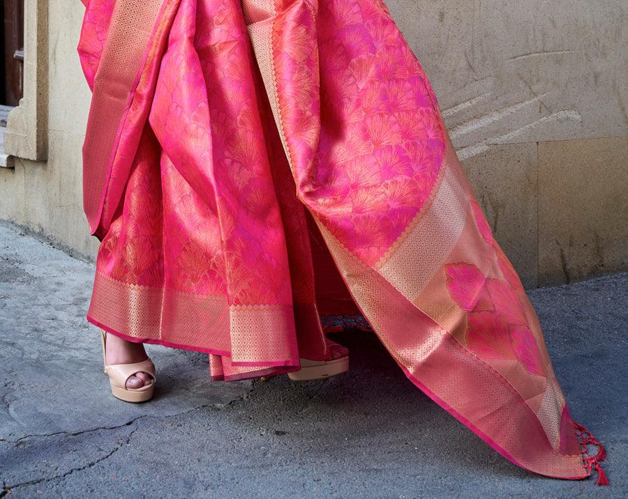 Astonishing Pink Pure Handloom Two Tone Organza Weaving Saree Cheap Sale Outlet Locations