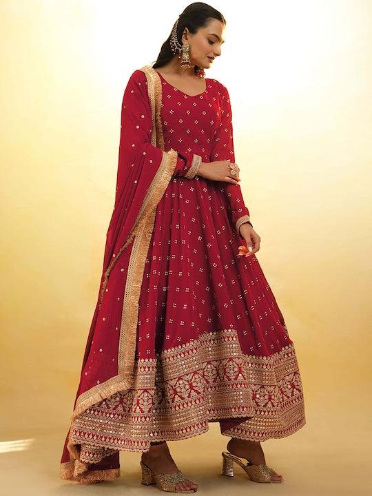 Red Georgette ready-to-wear salwar suit with dupatta Cheap Sale Big Discount