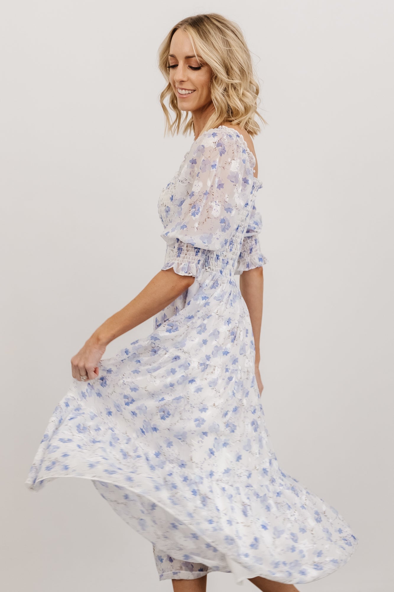 Fabian Jacquard Midi Dress | Blue Floral Free Shipping Reliable