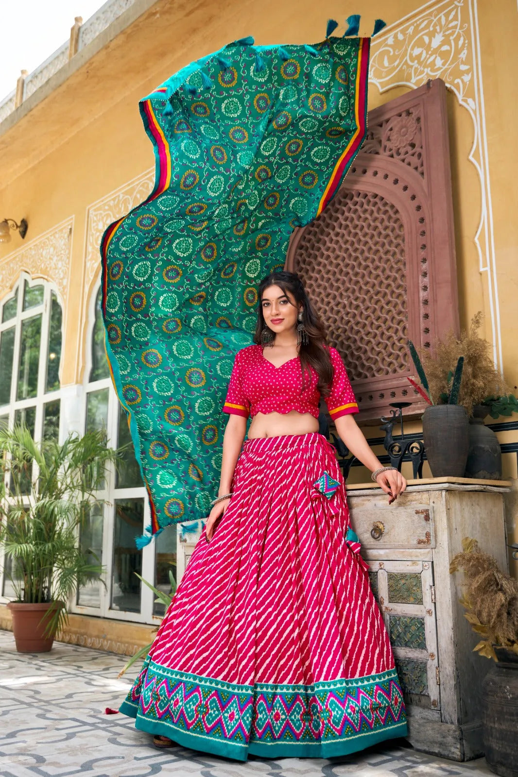 Navratri Wear Tussar Silk Leheriya Printed Lehenga Choli Set Sale Visit