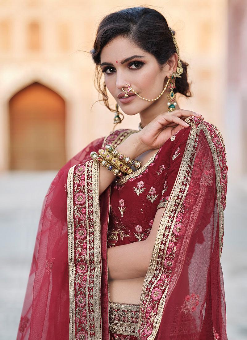 Astounding Maroon Color Resham And Zari Work Lehenga With Net Dupatta Footlocker Online