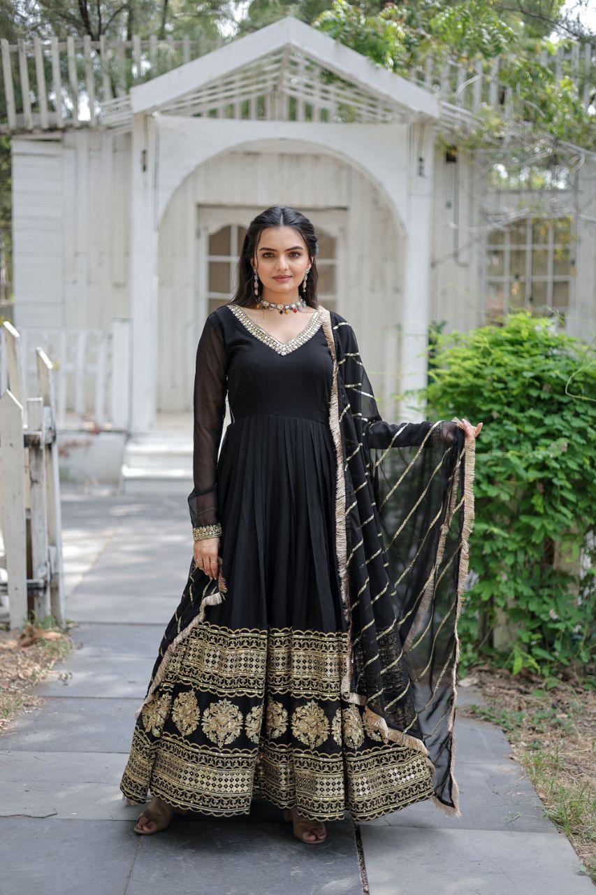 Astonishing Faux Georgette Sequins Emroidered Gown With Dupatta Discount Ebay