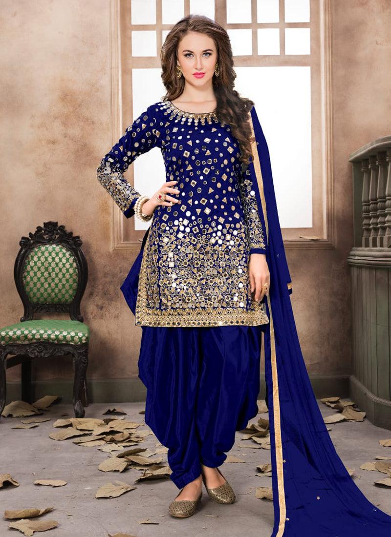 Dark Blue Color Mirror Work Punjabi Salwar Suit Cheapest For Sale