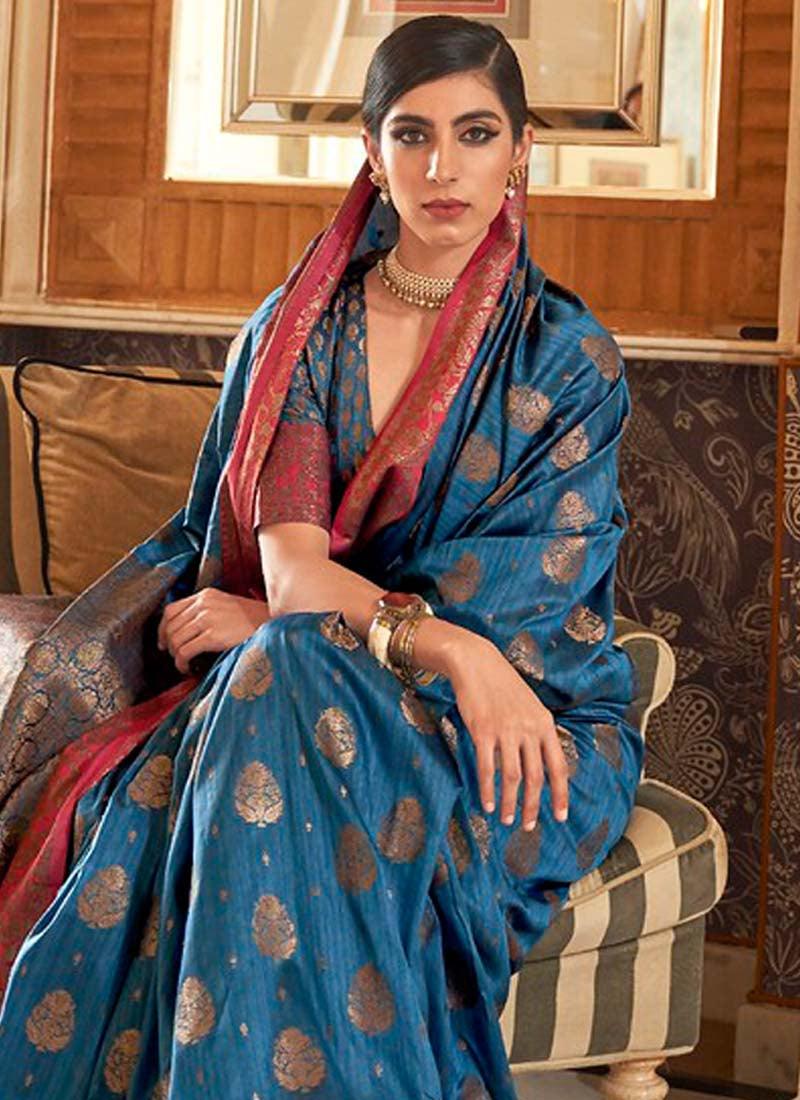 Glamorous Blue Colored Silk Weave Traditional Saree Buy Cheap Outlet Locations