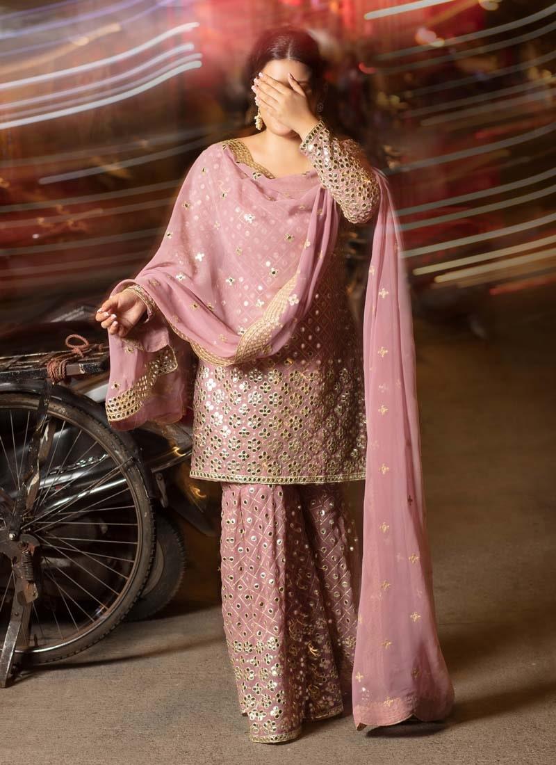 Pink Color Georgette Fabric Sharara Suit 2025 Unisex