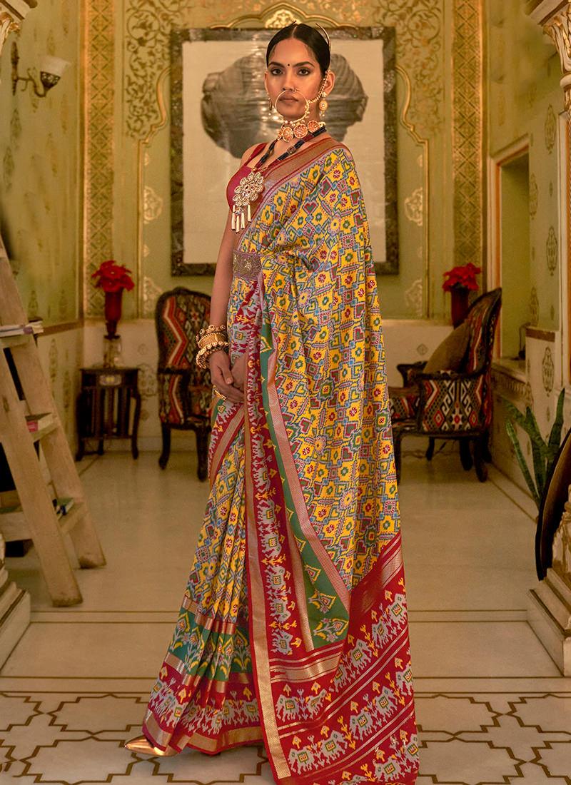 Yellow Color Smooth Patola Print Silk Saree Free Shipping Best Place