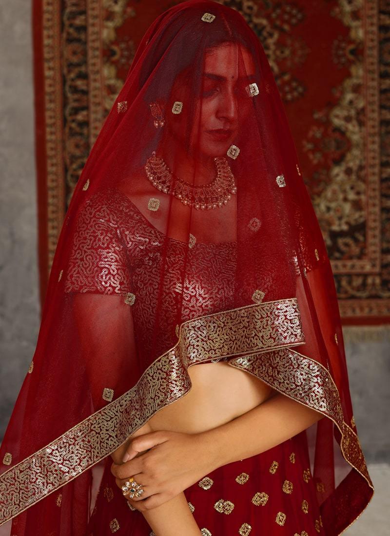 Adorable Look Red Color Soft Net Base Sequins Work Designer Look Lehenga Choli Outlet 100% Original