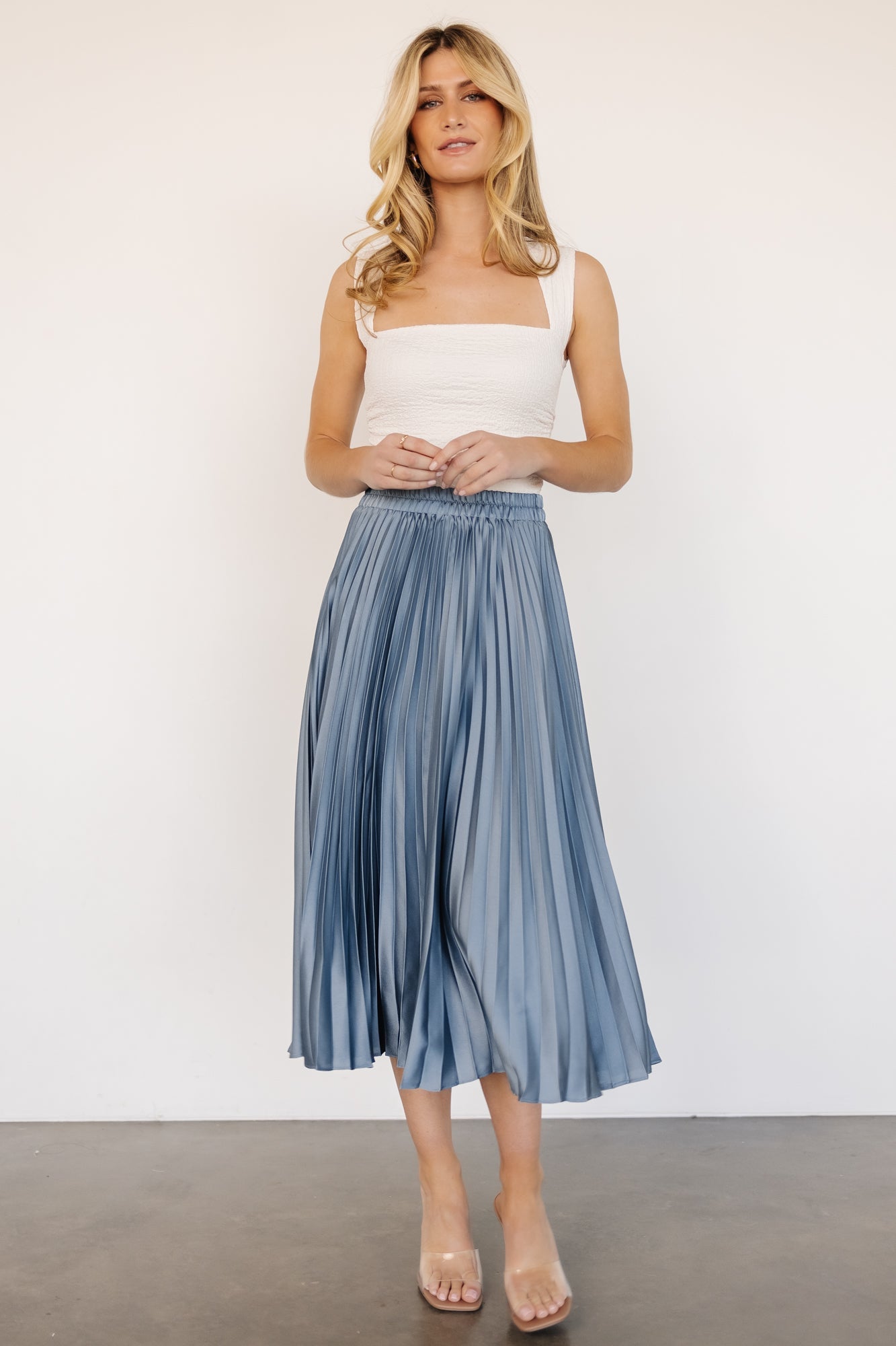 Demetria Pleated Midi Skirt | Steel Blue Cheap Sale Collections