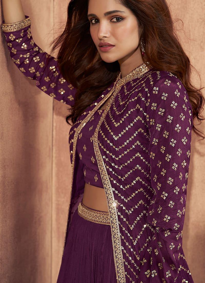 Long Jacket Style Purple Ghagra Choli Discount View