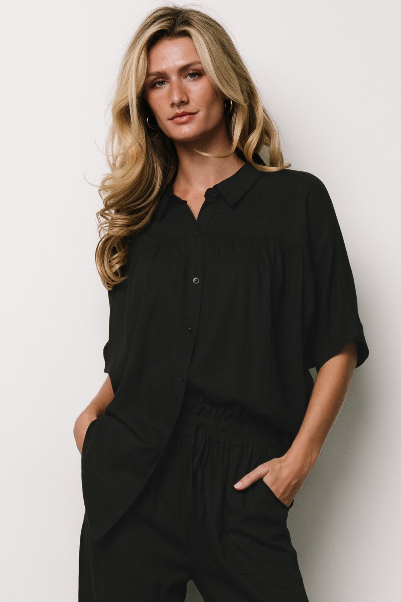 Romy Button Top | Black Discount Low Shipping Fee