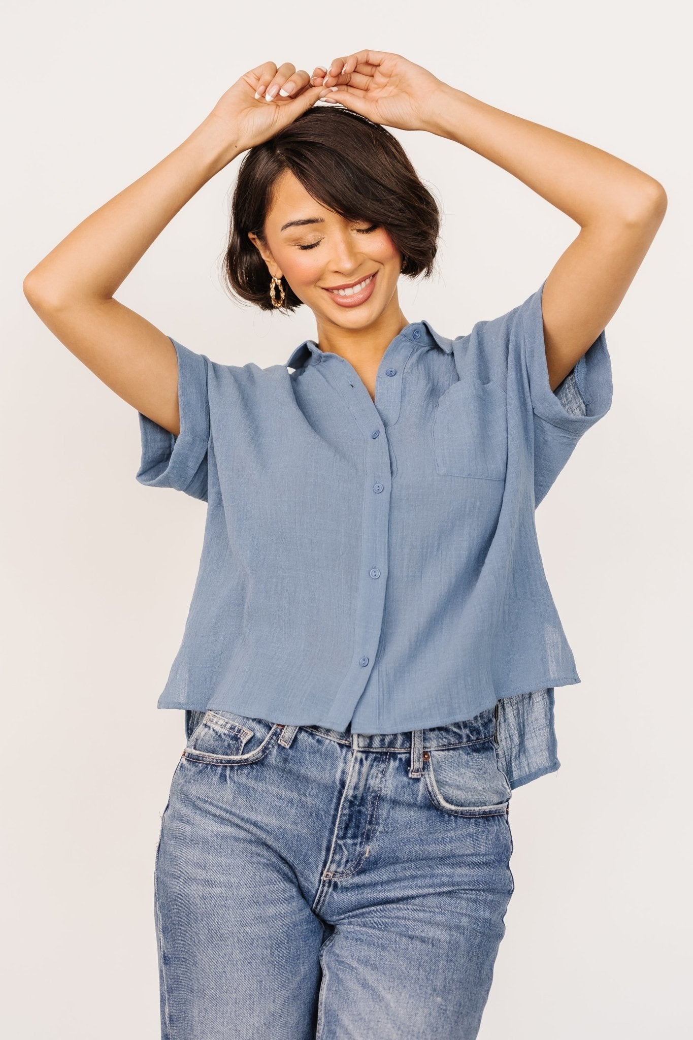 Hammond Short Sleeve Top | Slate Blue Cheap Factory Outlet