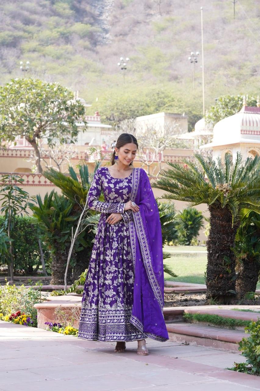 Stunning Viscous Jacquard Sequins Embroidered Worked Gown With Dupatta Clearance Store Sale Online