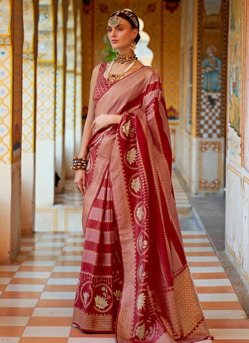 Silk Material Maroon Classic Saree Recommend Online