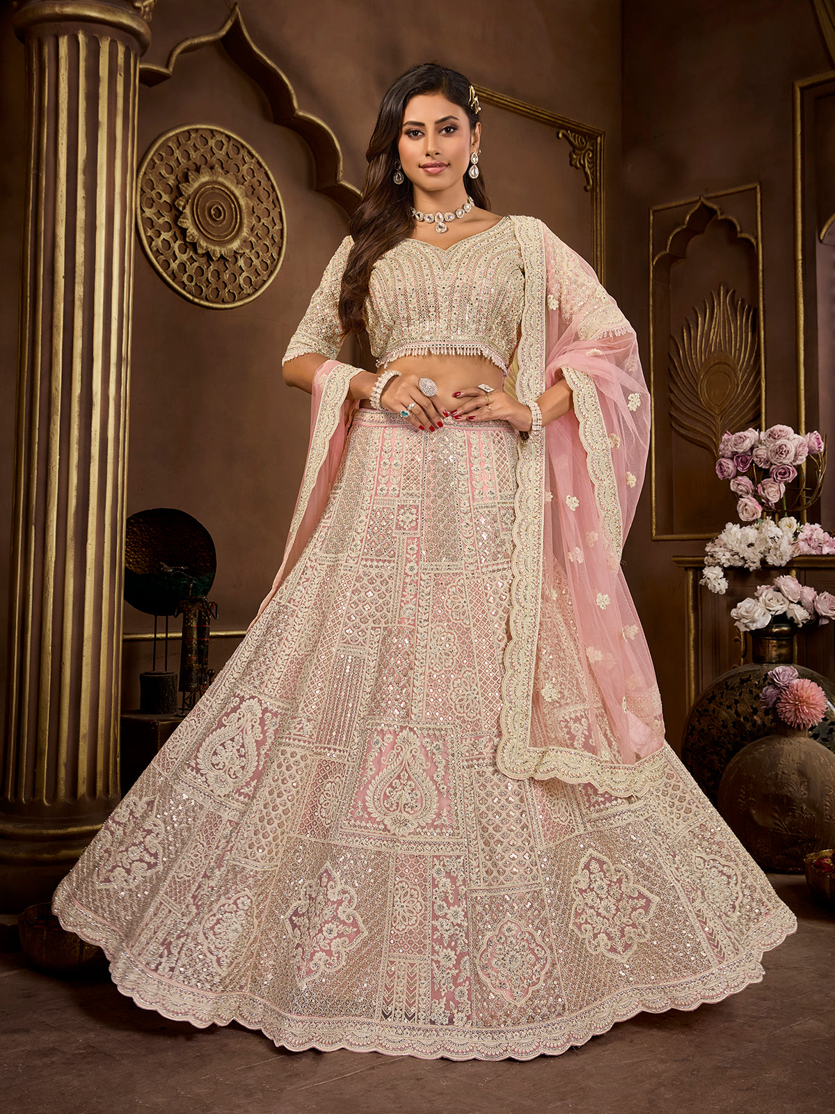 Enchanting Peach Premium Bridal Wear Lehenga Choli Cheap Low Pice Fee Shipping