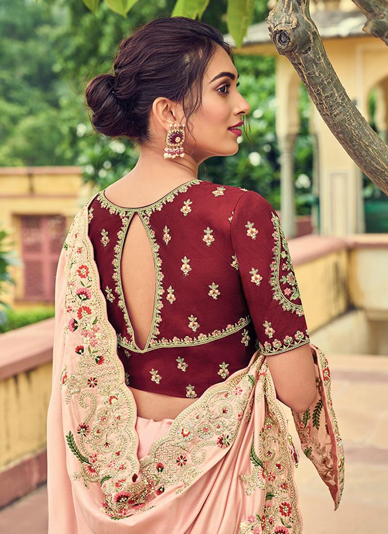 Peach Color Embroidered Organza Saree Fast Delivery Cheap Online