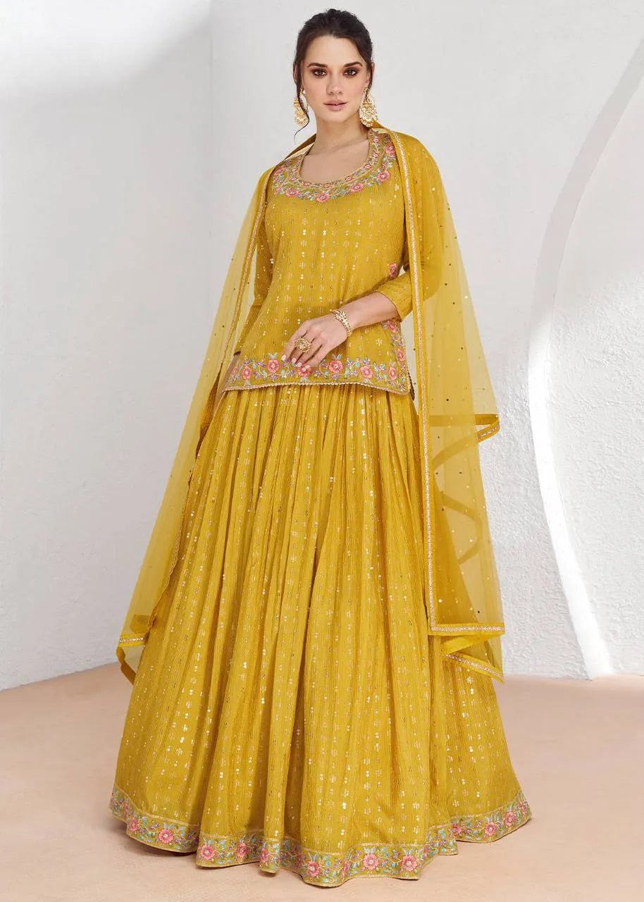 Exquisite Yellow Chinon Embroidered Lehenga Choli Outlet Exclusive