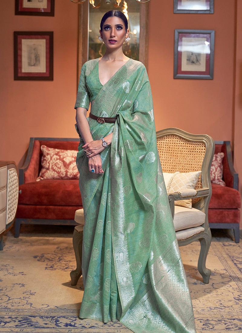 Exquisite Green and Red Silk Saree with Intricate Details With Paypal Free Shipping