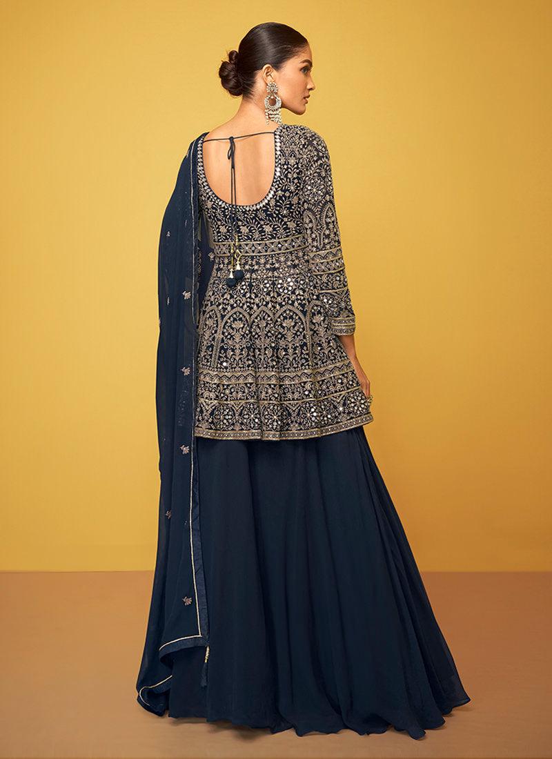 Embroidered Navy Blue Long Top Chaniya Choli Discount Manchester