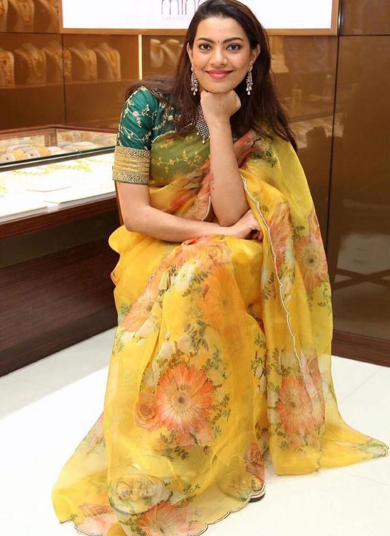 Decent Yellow Color Organza Base Saree With Green Blouse Genuine Sale Online