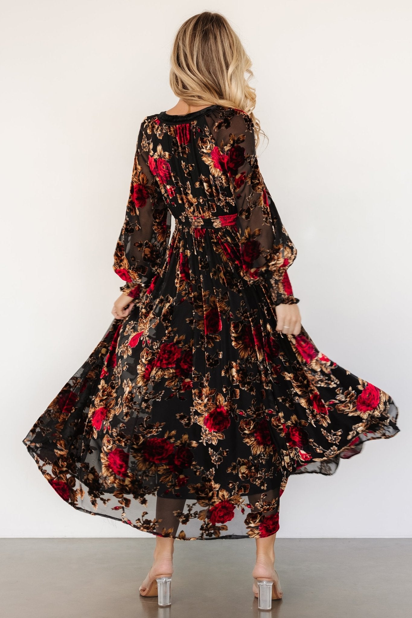 Adele Velvet Dress | Black + Rose Floral Cheap Sale Many Kinds Of