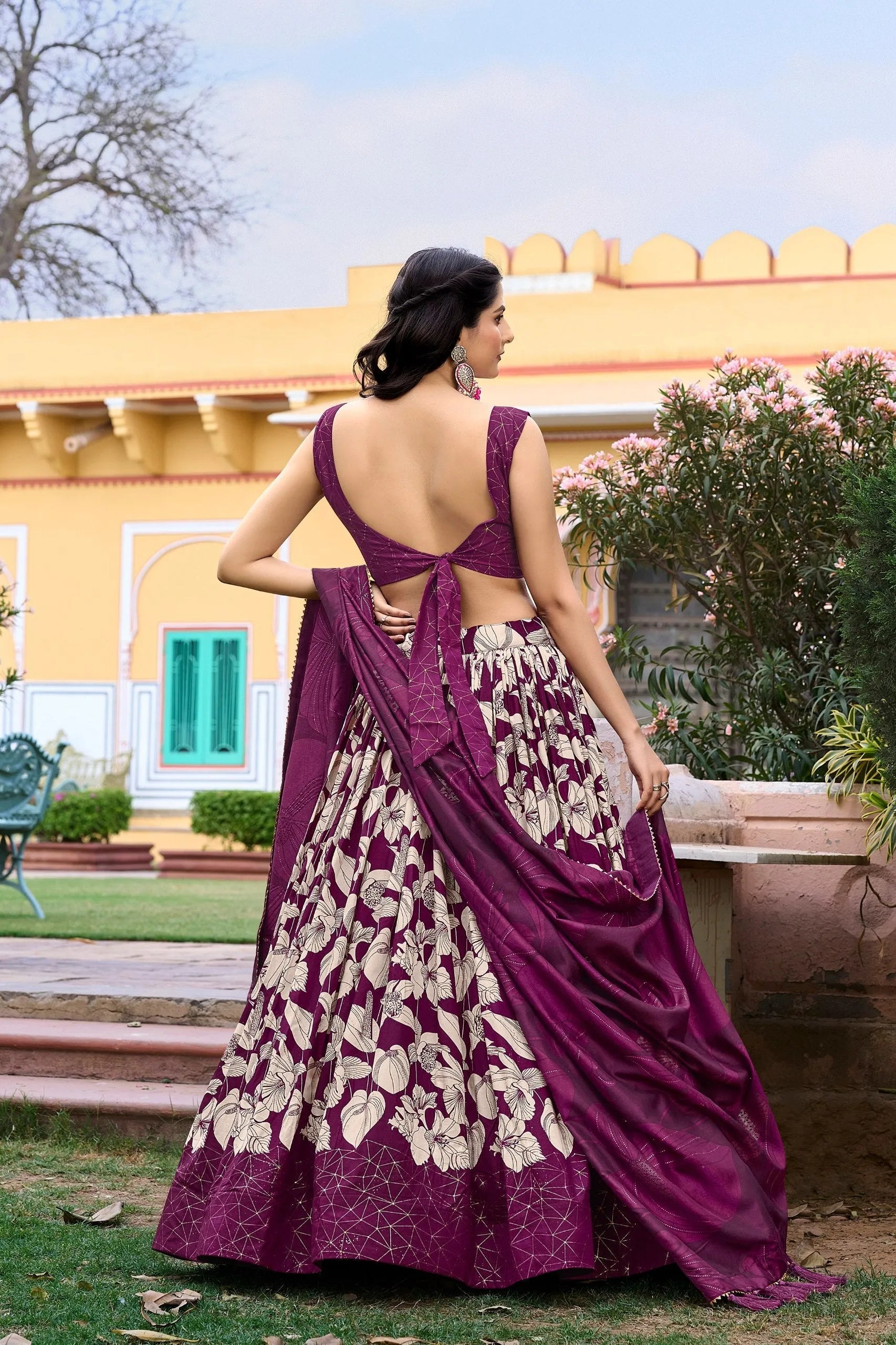 Wonderful Wine Tussar Silk Floral Printed Lehenga Choli Set Best Seller