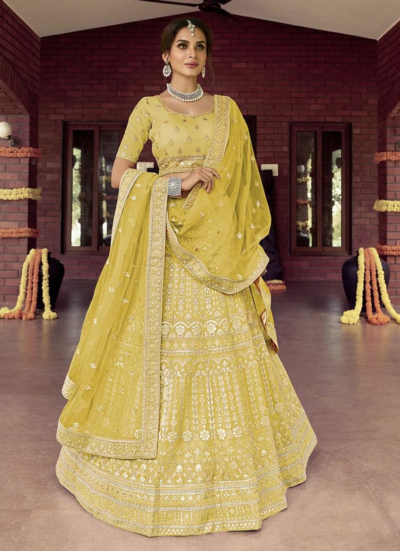 Stone And Gota Work Yellow Color Organza Base Lehenga Clearance Get To Buy