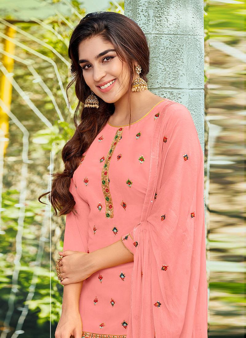 Georgette Base Peach Punjabi Salwar Suit How Much Online