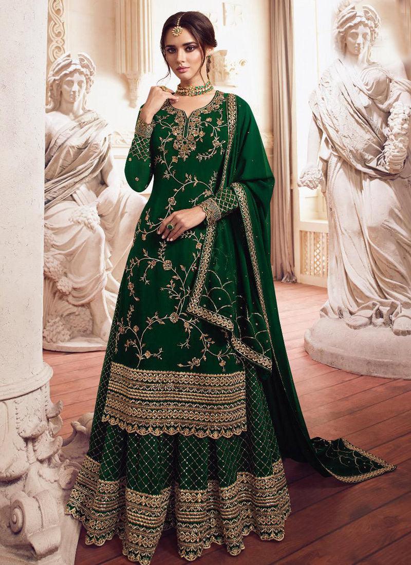 Admirable Green Zari Georgette Pakistani Palazzo Salwar Suit Amazon Cheap Pice