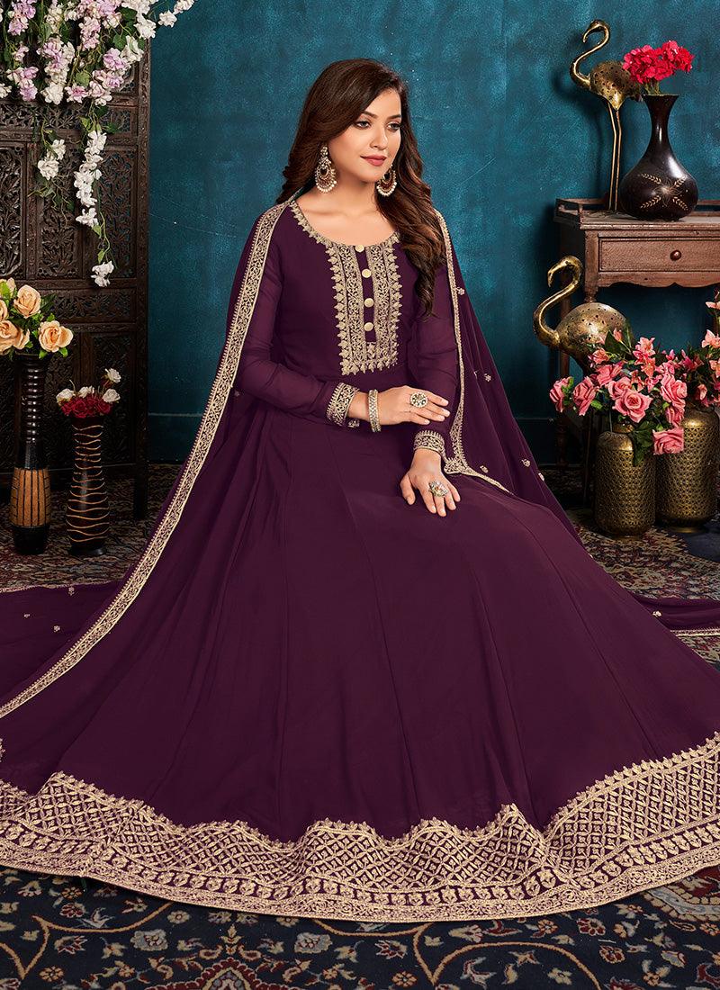 Purple Color Art Silk Material Dori Work Gown With Net Dupatta Cheap Sale Choice