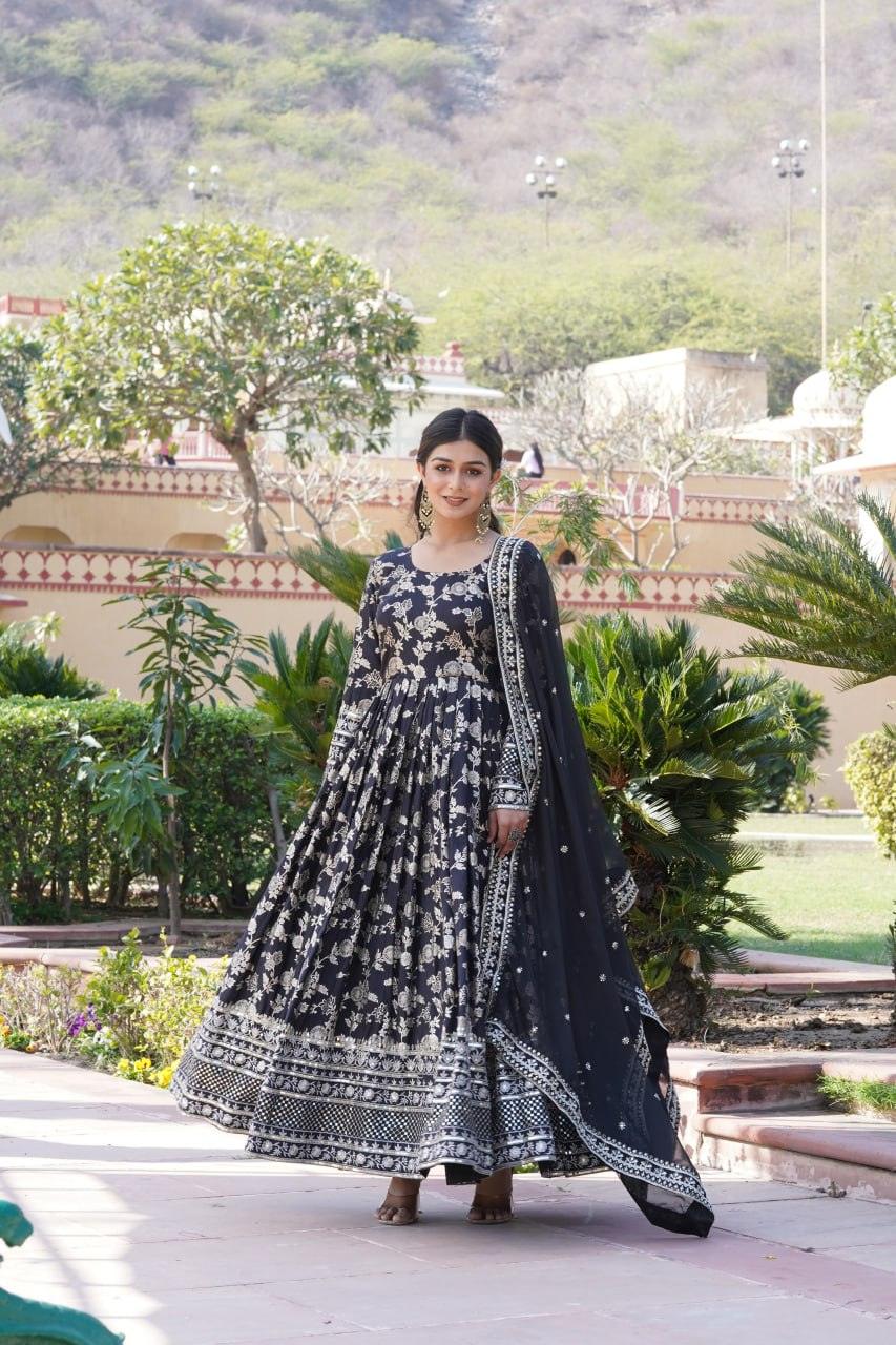 Stunning Viscous Jacquard Sequins Embroidered Worked Gown With Dupatta Clearance Store Sale Online