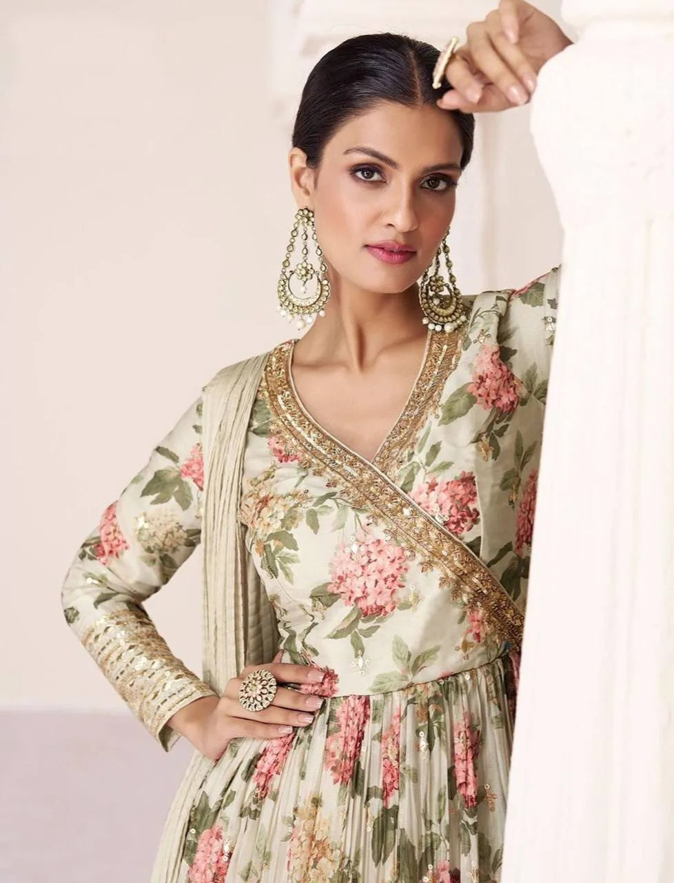 Iconic Off-White Floral Embroidered TB Silk Gown With Dupatta Free Shipping Deals