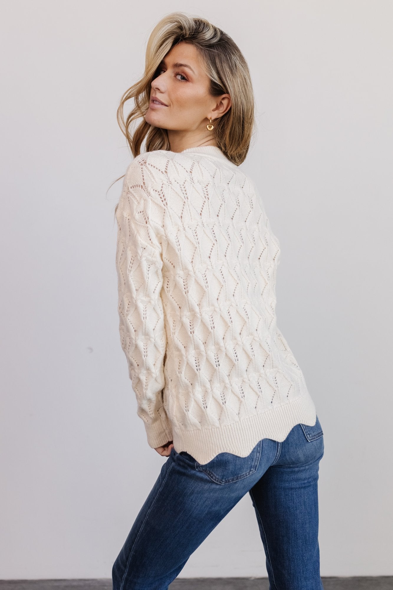 Perle Eyelet Scallop Sweater | Cream Discount Classic