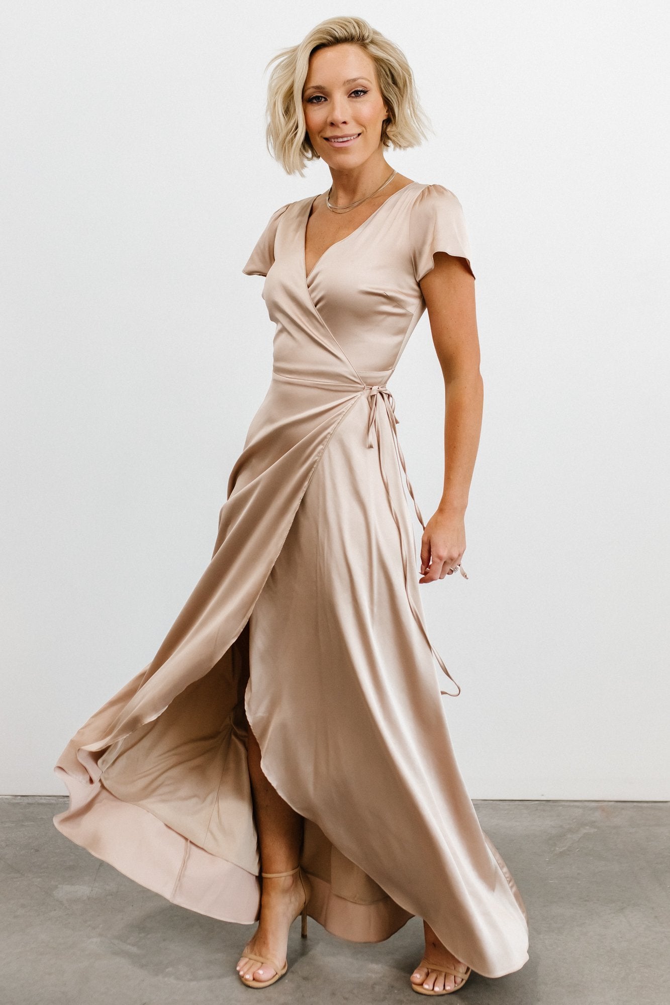 Krystal Satin Wrap Gown | Champagne Cheapest Pice