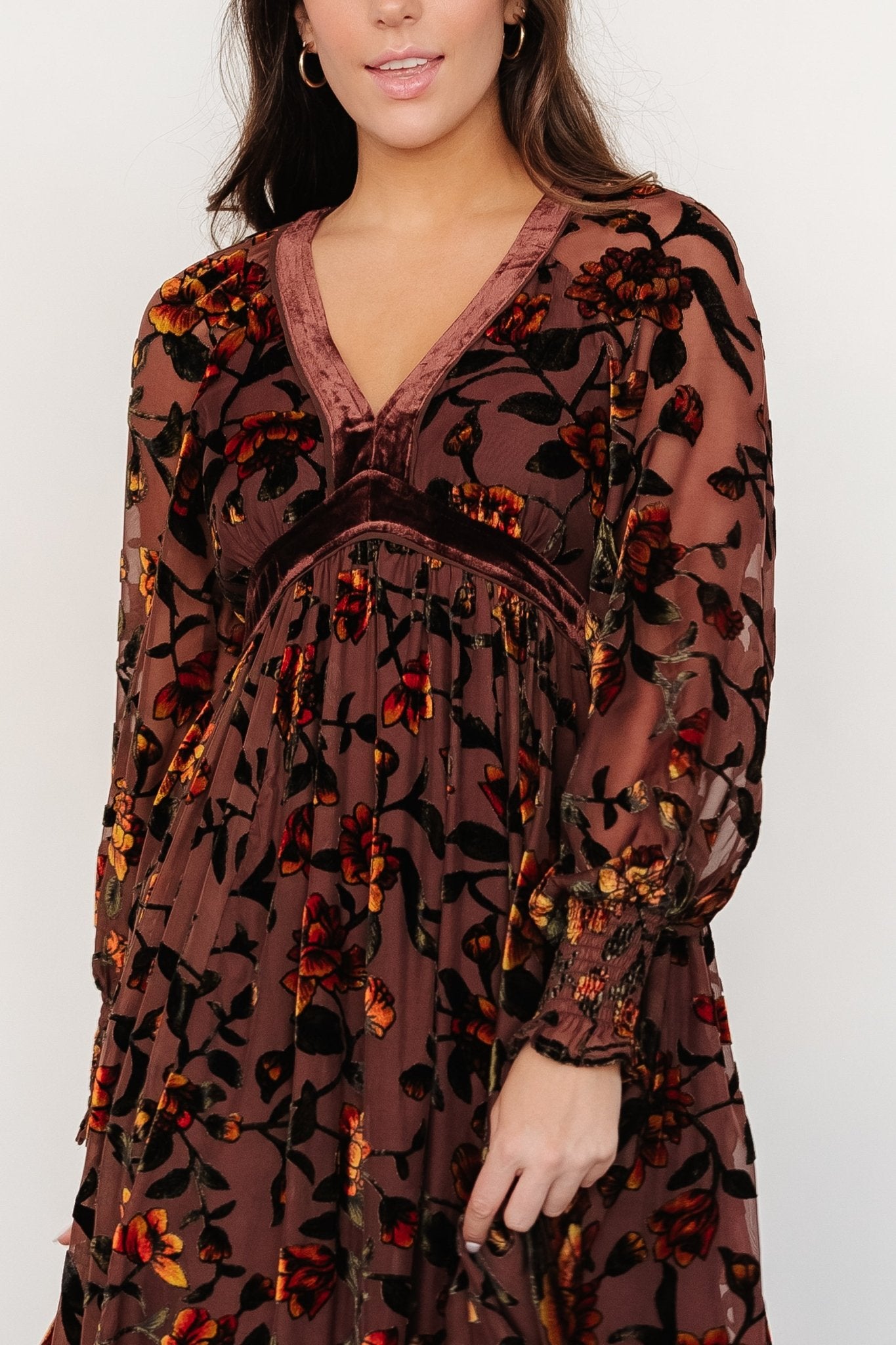 Adele Velvet Dress | Clove + Amber Floral Cheap Sale Footaction