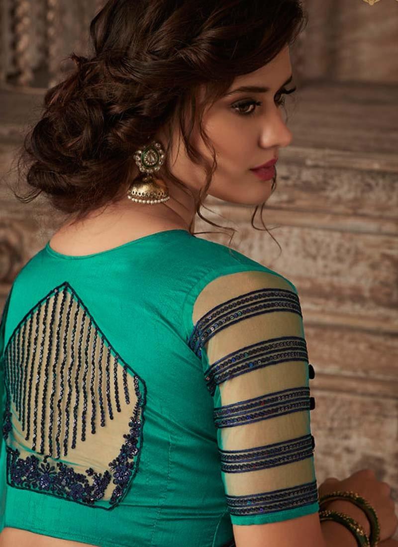 Dazzling Look Turquoise Color Double Shaded Saree With Designer Blouse Discount Release Dates