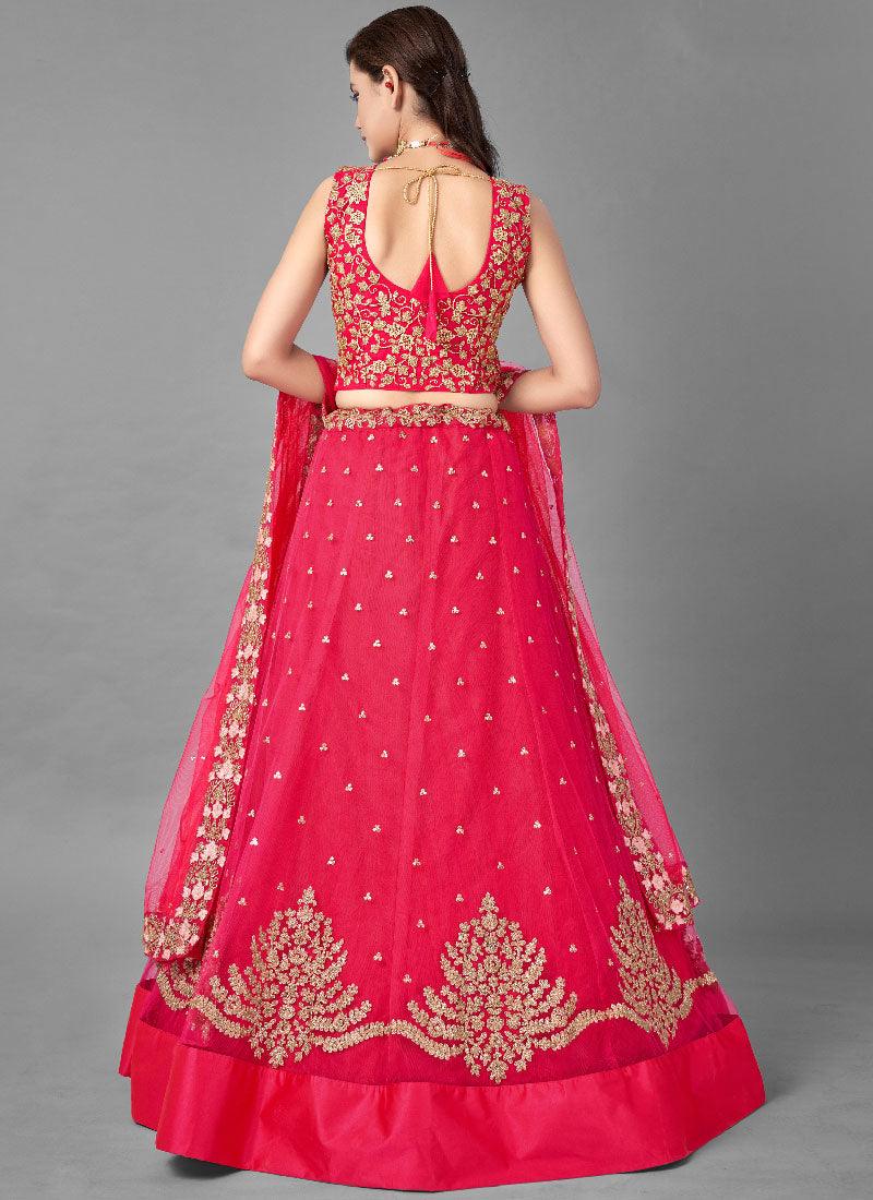 Charming Look Pink Color Soft Net Base With Thread Work Flared Lehenga Choli Cheap Sale Outlet