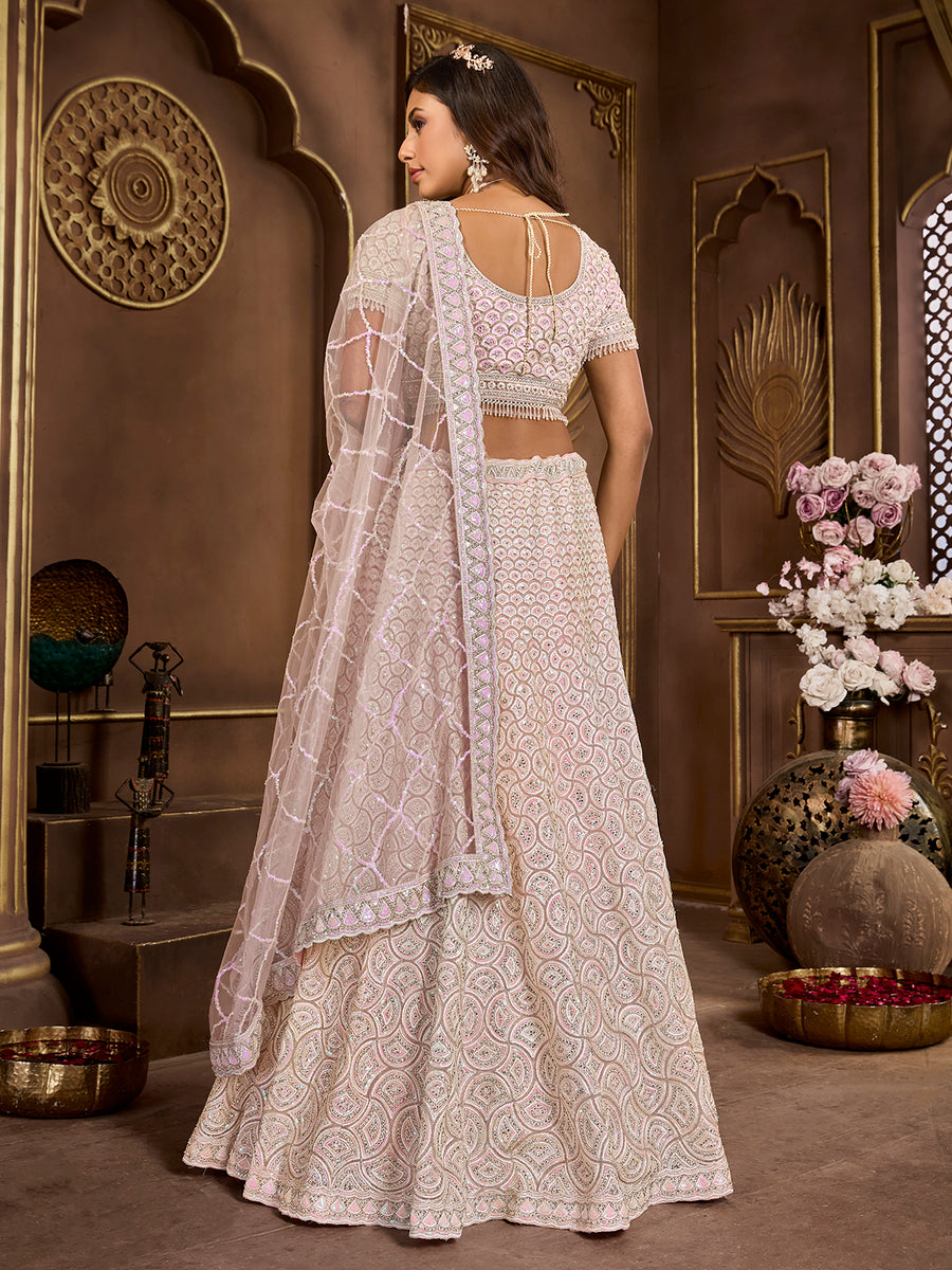 Stunning and Premium Net Baby Pink Bridal Lehenga Choli With Credit Card For Sale